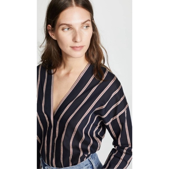 Vince Textured Striped Long-Sleeve Blouse Large - Picture 4 of 7